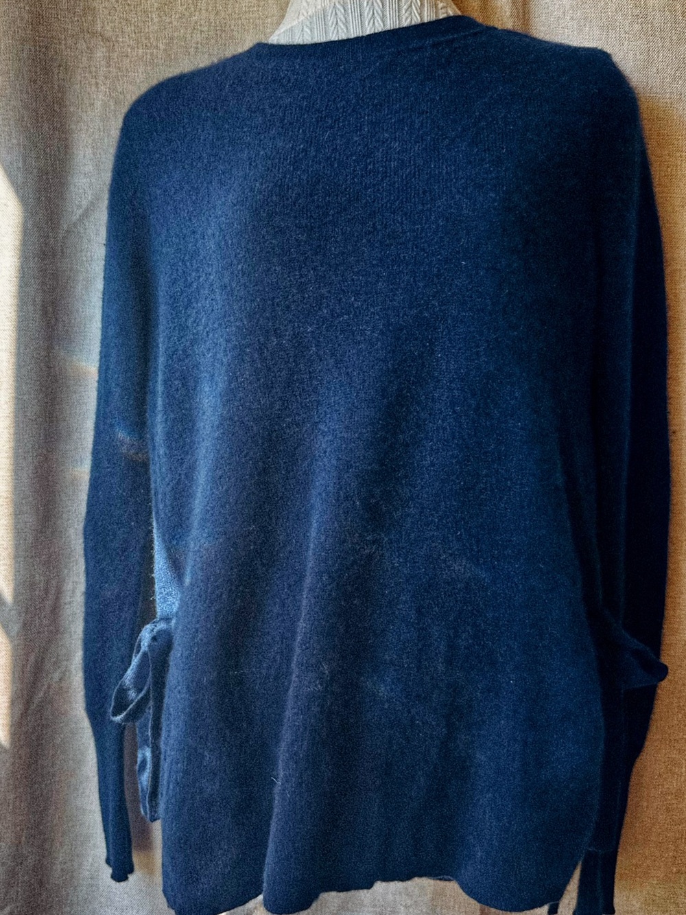 💙 100% Cashmere Halogen Midnight Harbor Bow Side Sweater S Navy